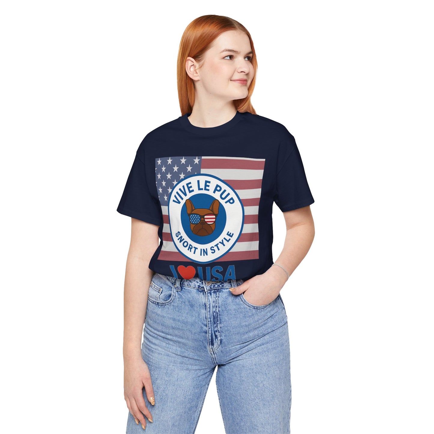 Vive Le Pup – I ❤️ USA Full Flag Tee | American Bulldog Vibes