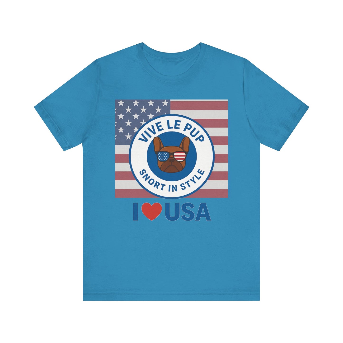 Vive Le Pup – I ❤️ USA Full Flag Tee | American Bulldog Vibes