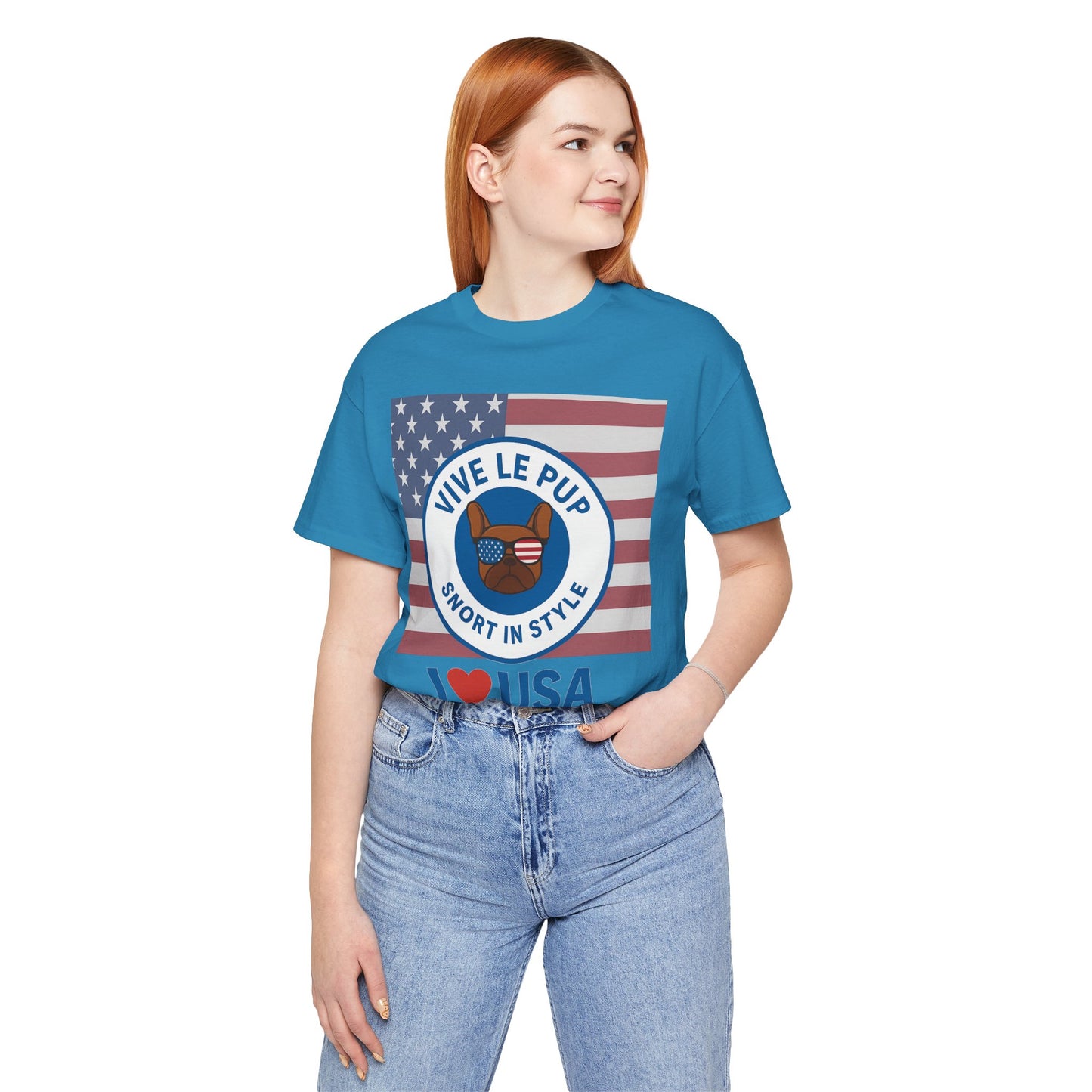 Vive Le Pup – I ❤️ USA Full Flag Tee | American Bulldog Vibes