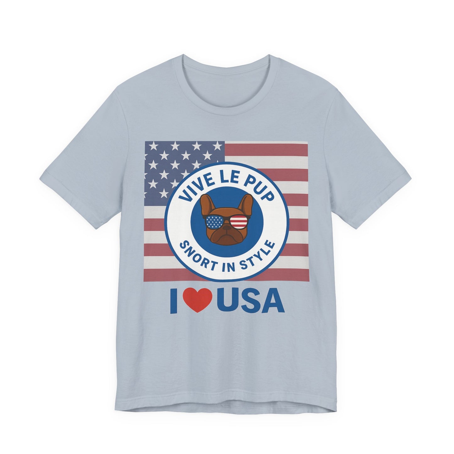 Vive Le Pup – I ❤️ USA Full Flag Tee | American Bulldog Vibes