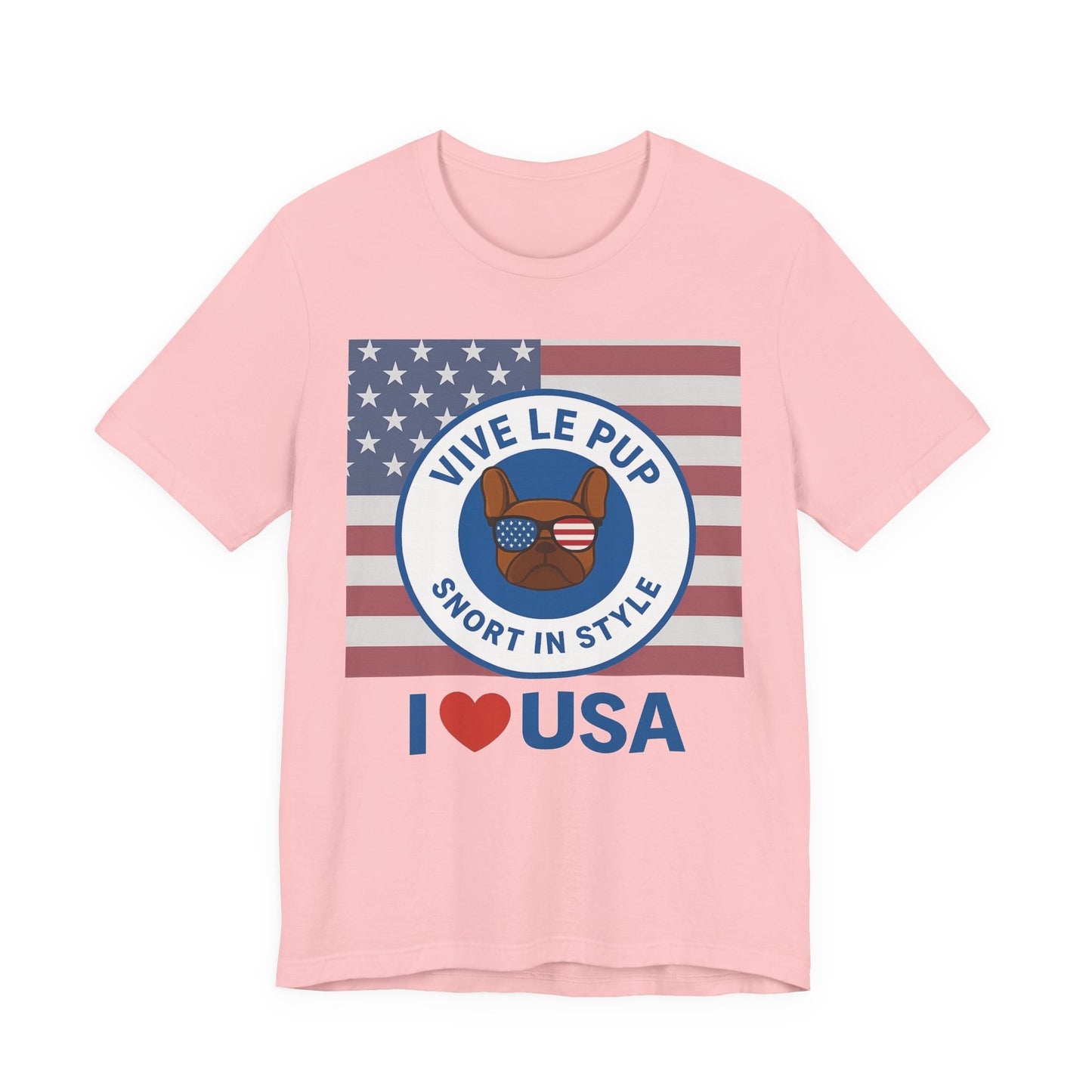 Vive Le Pup – I ❤️ USA Full Flag Tee | American Bulldog Vibes