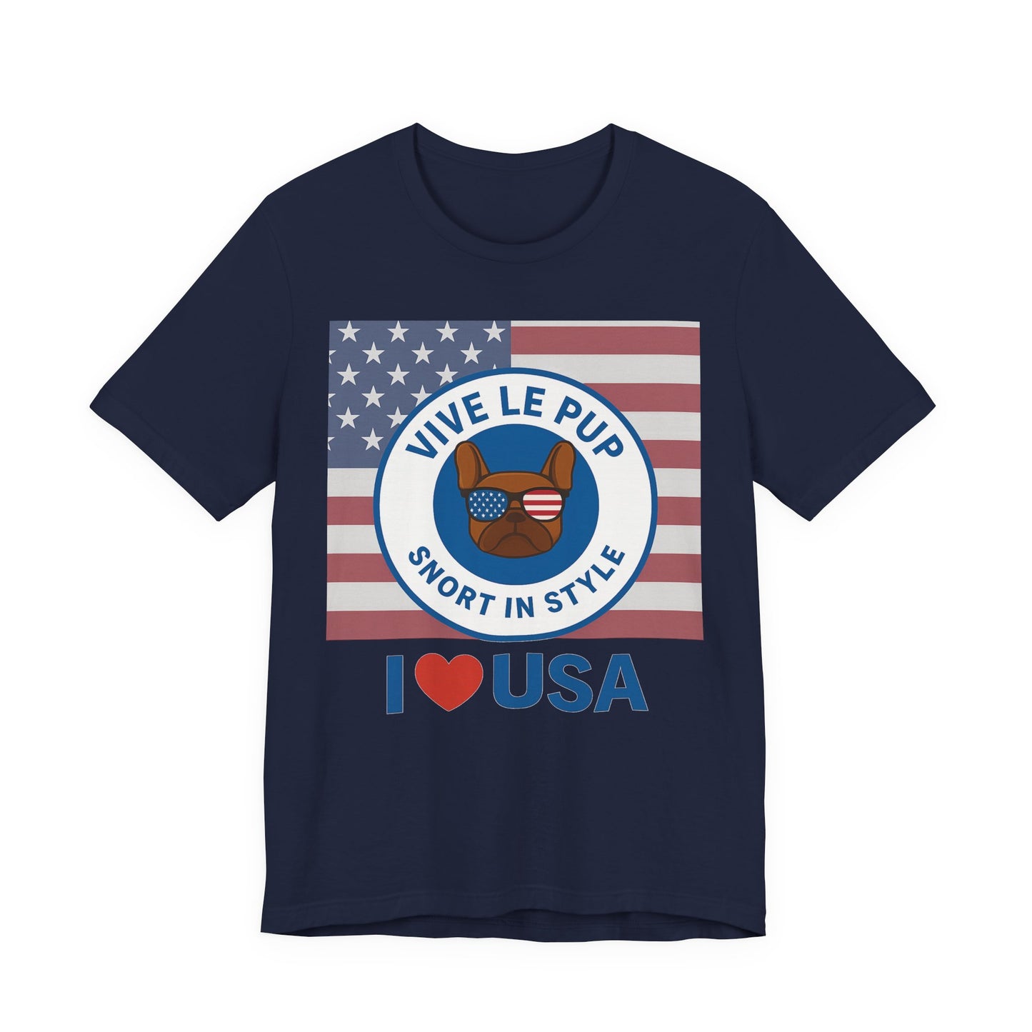 Vive Le Pup – I ❤️ USA Full Flag Tee | American Bulldog Vibes