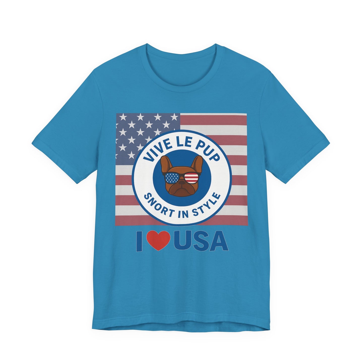 Vive Le Pup – I ❤️ USA Full Flag Tee | American Bulldog Vibes