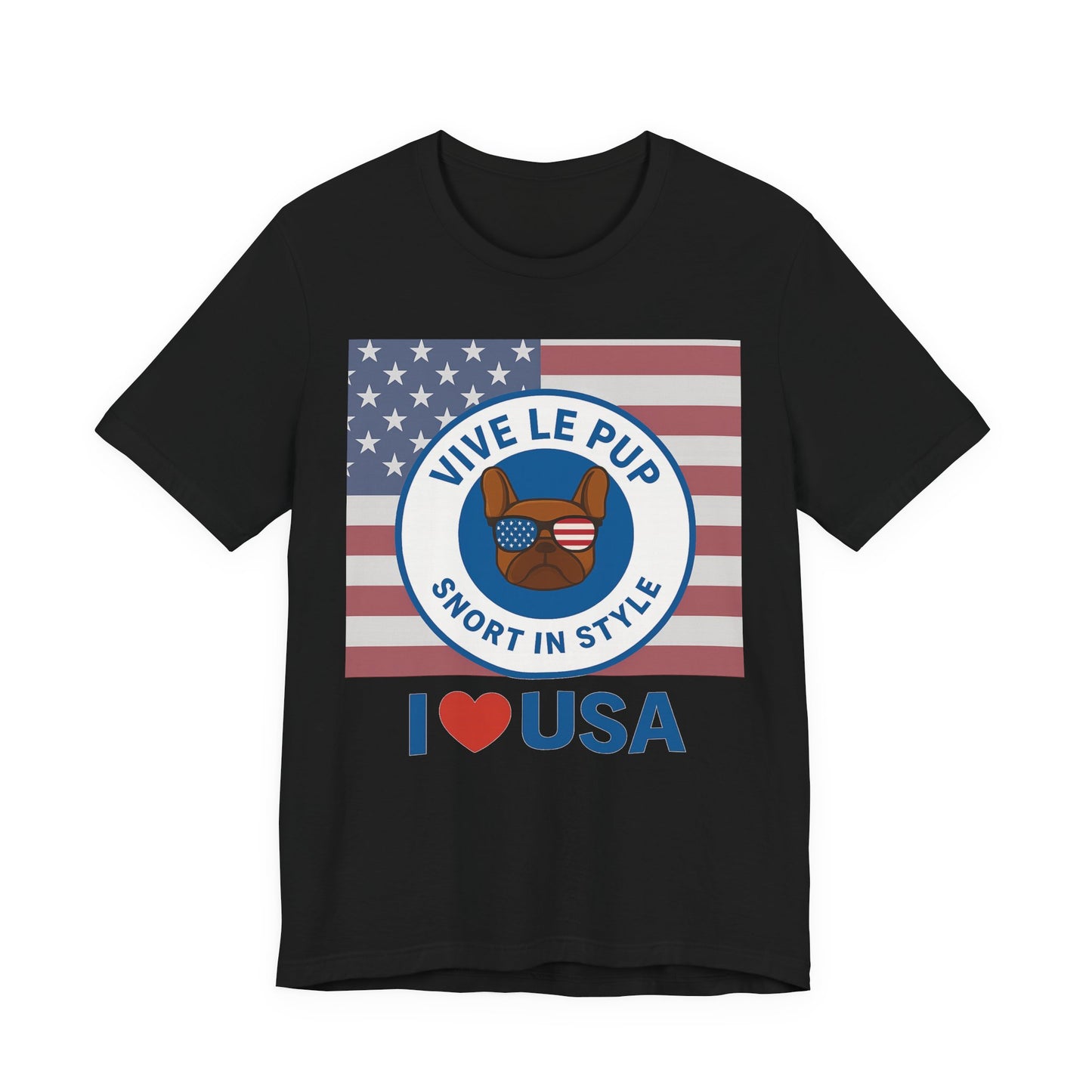 Vive Le Pup – I ❤️ USA Full Flag Tee | American Bulldog Vibes