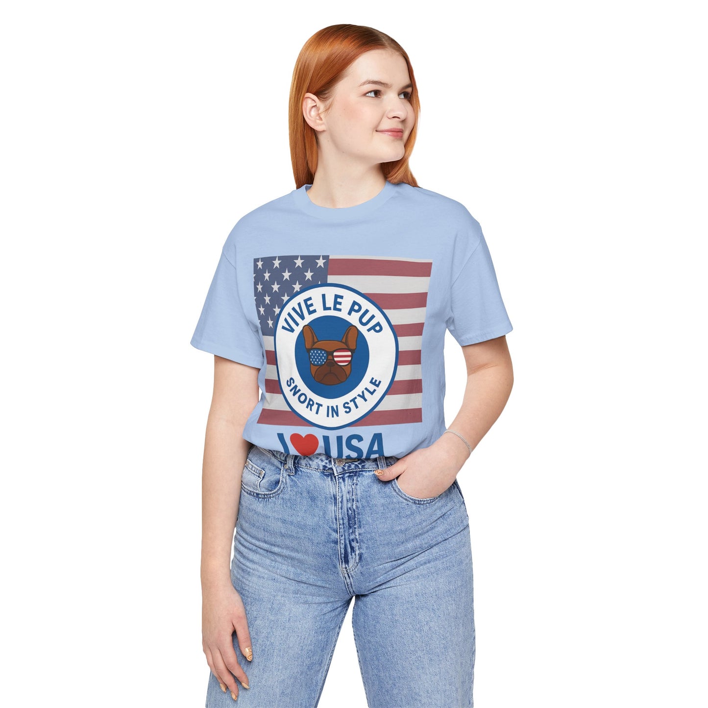 Vive Le Pup – I ❤️ USA Full Flag Tee | American Bulldog Vibes