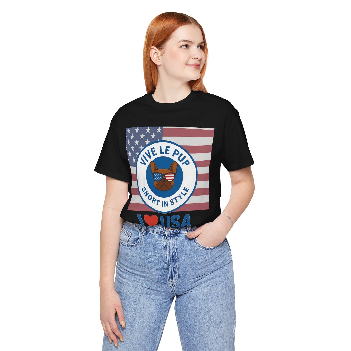 Vive Le Pup – I ❤️ USA Full Flag Tee | American Bulldog Vibes