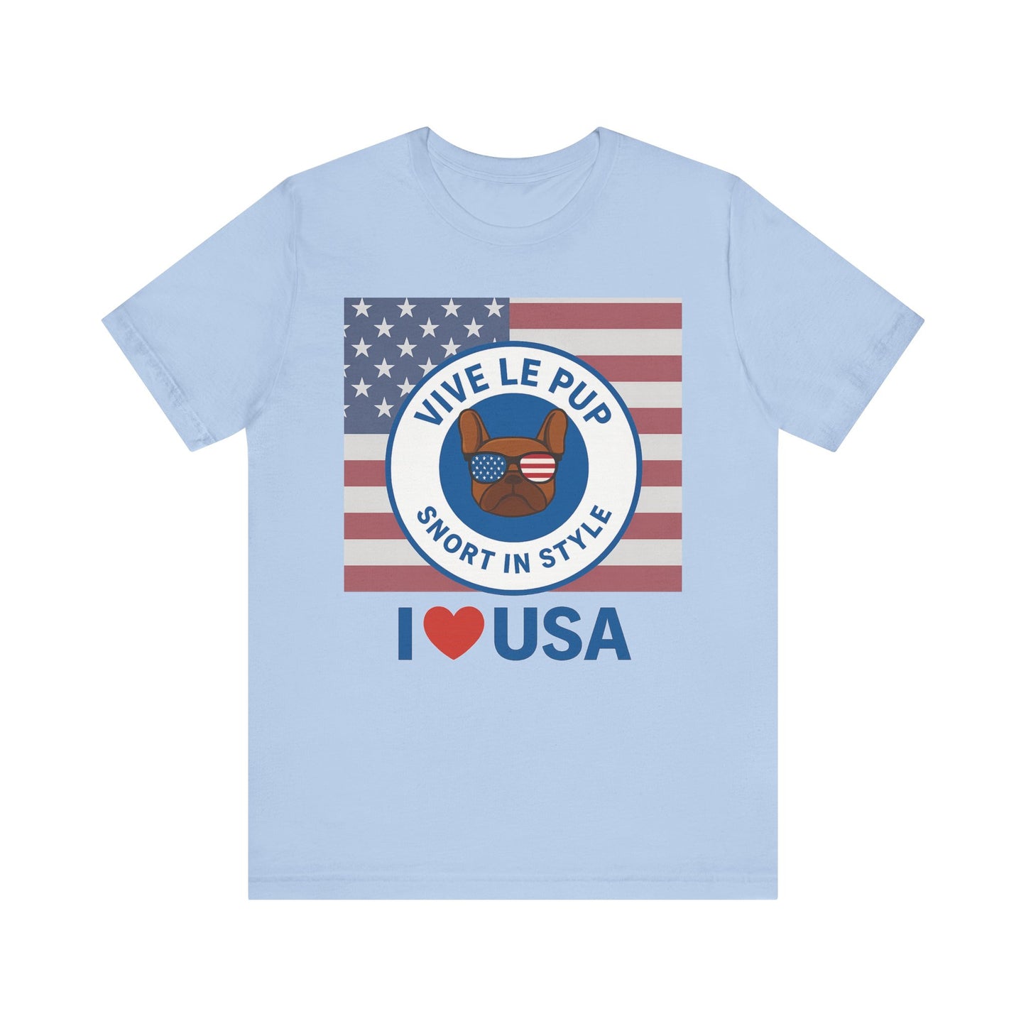 Vive Le Pup – I ❤️ USA Full Flag Tee | American Bulldog Vibes