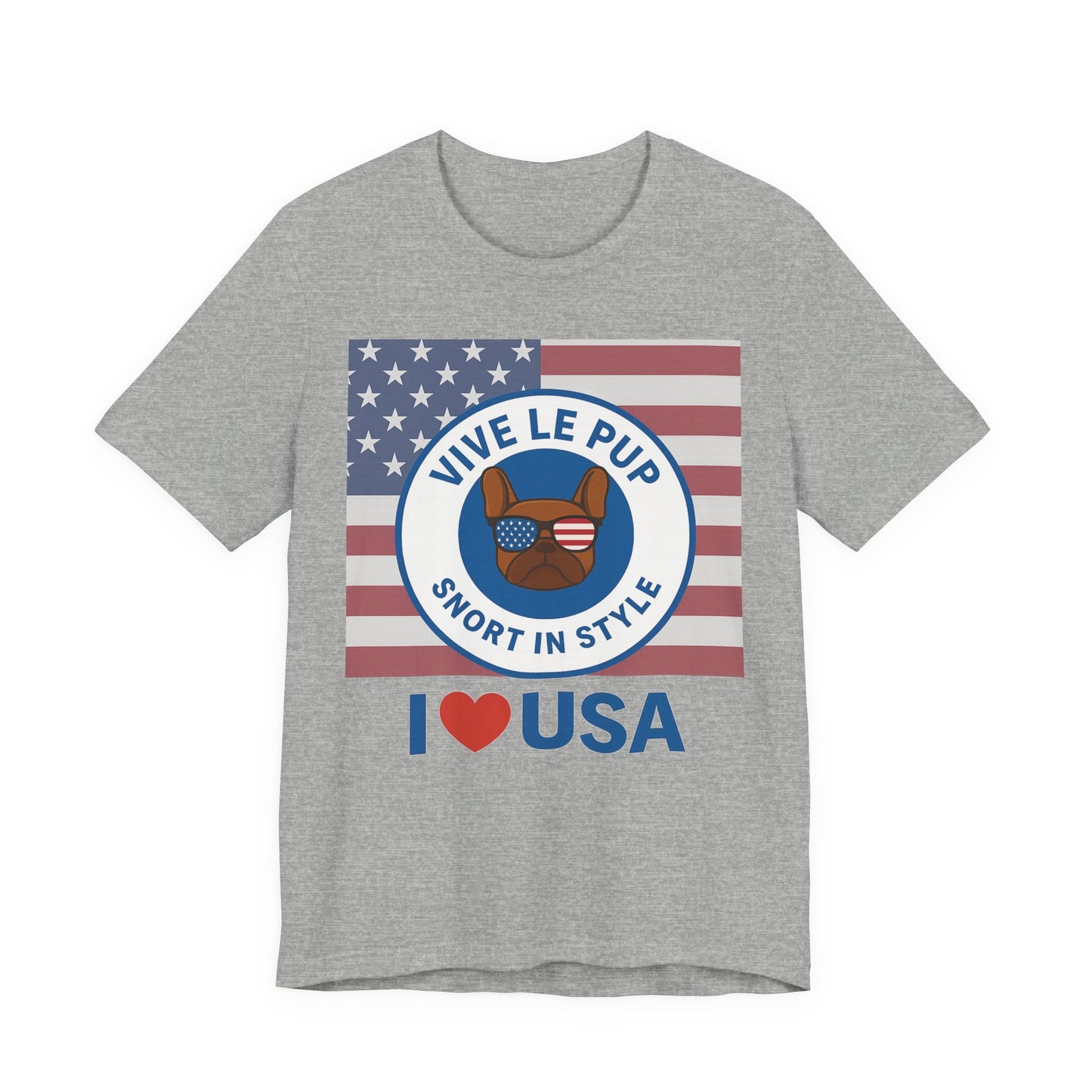 Vive Le Pup – I ❤️ USA Full Flag Tee | American Bulldog Vibes