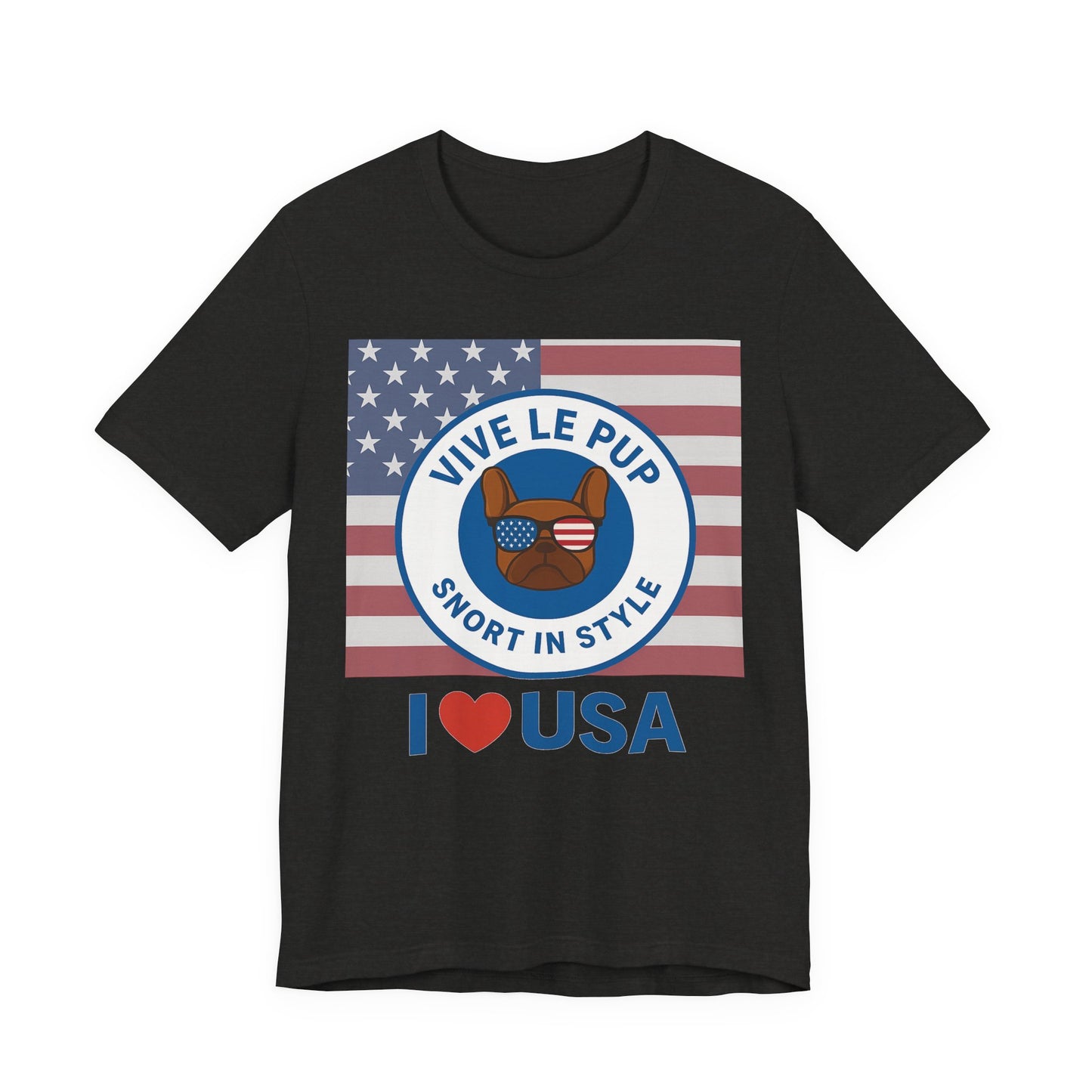Vive Le Pup – I ❤️ USA Full Flag Tee | American Bulldog Vibes