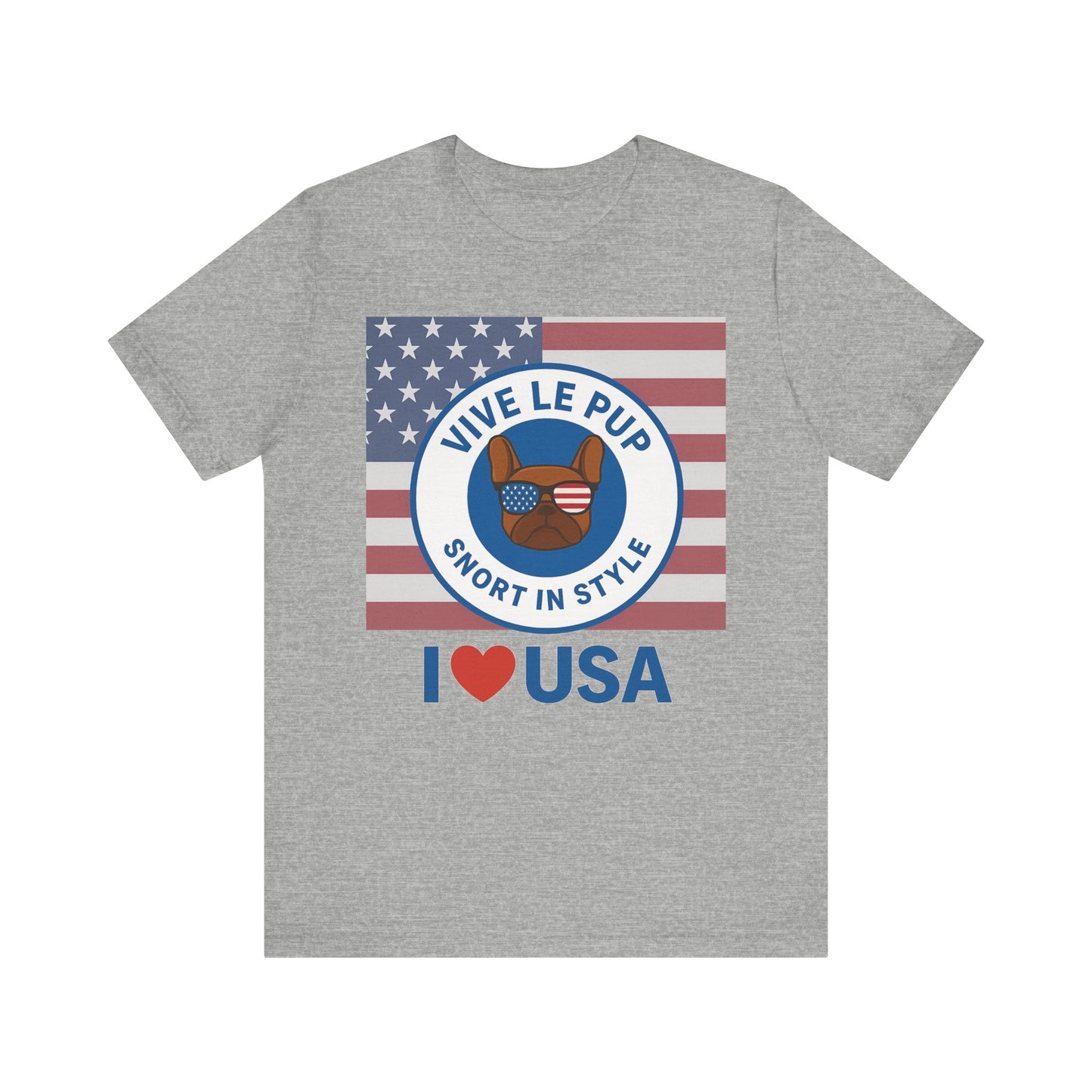 Vive Le Pup – I ❤️ USA Full Flag Tee | American Bulldog Vibes