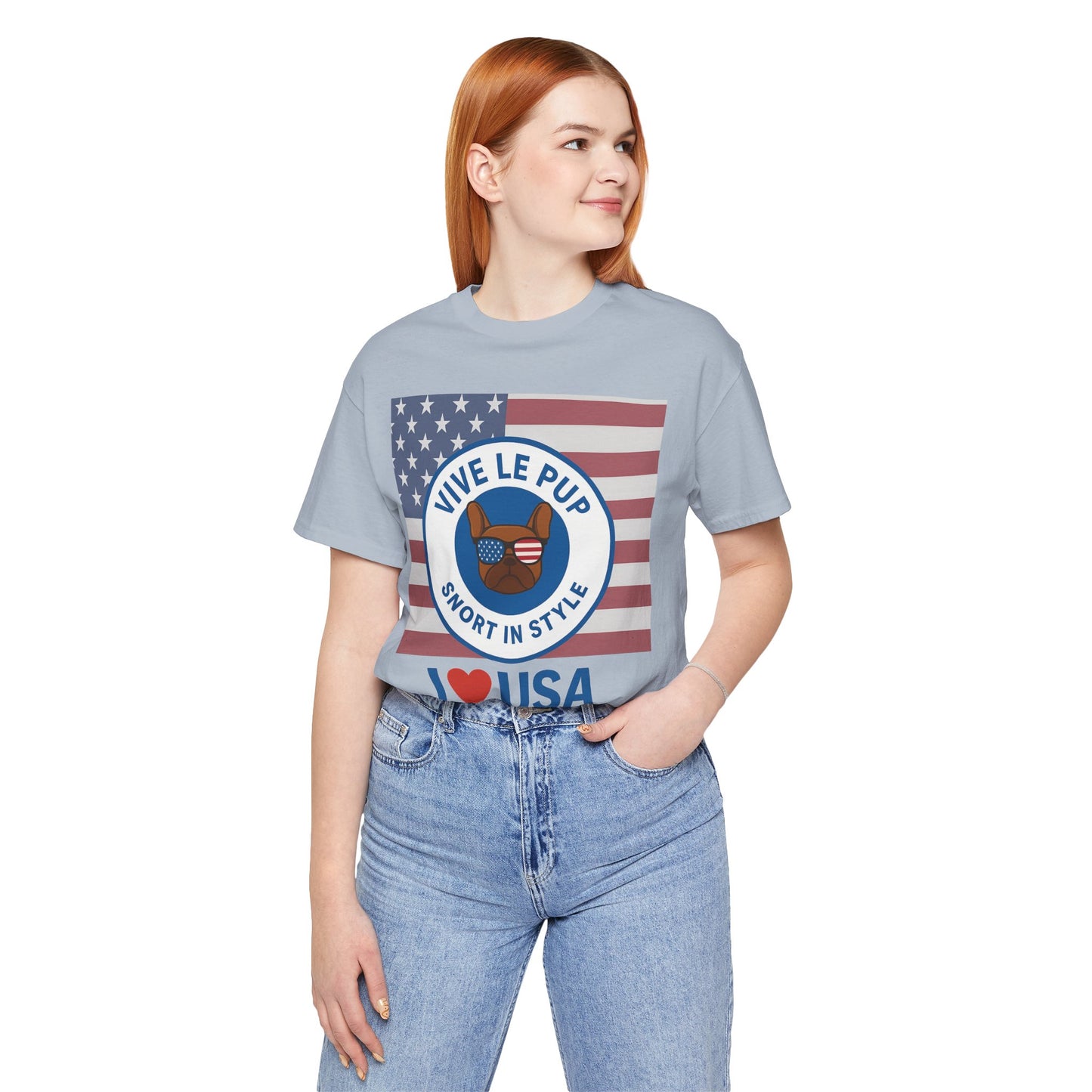 Vive Le Pup – I ❤️ USA Full Flag Tee | American Bulldog Vibes