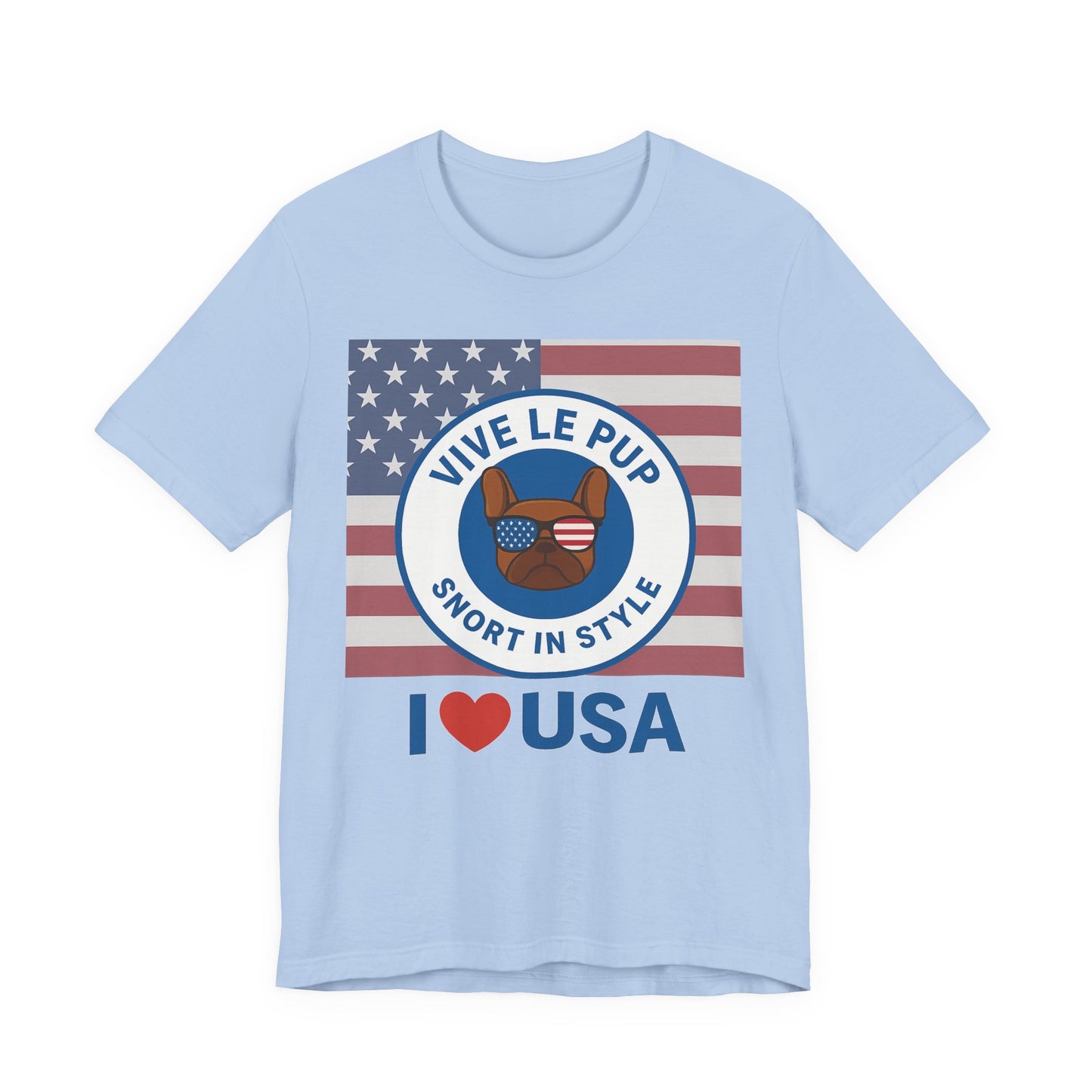 Vive Le Pup – I ❤️ USA Full Flag Tee | American Bulldog Vibes