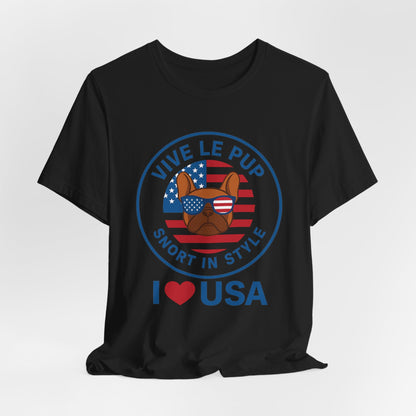 I ❤️ USA Frenchie Tee – Patriotic Bulldog Shirt for Dog Lovers