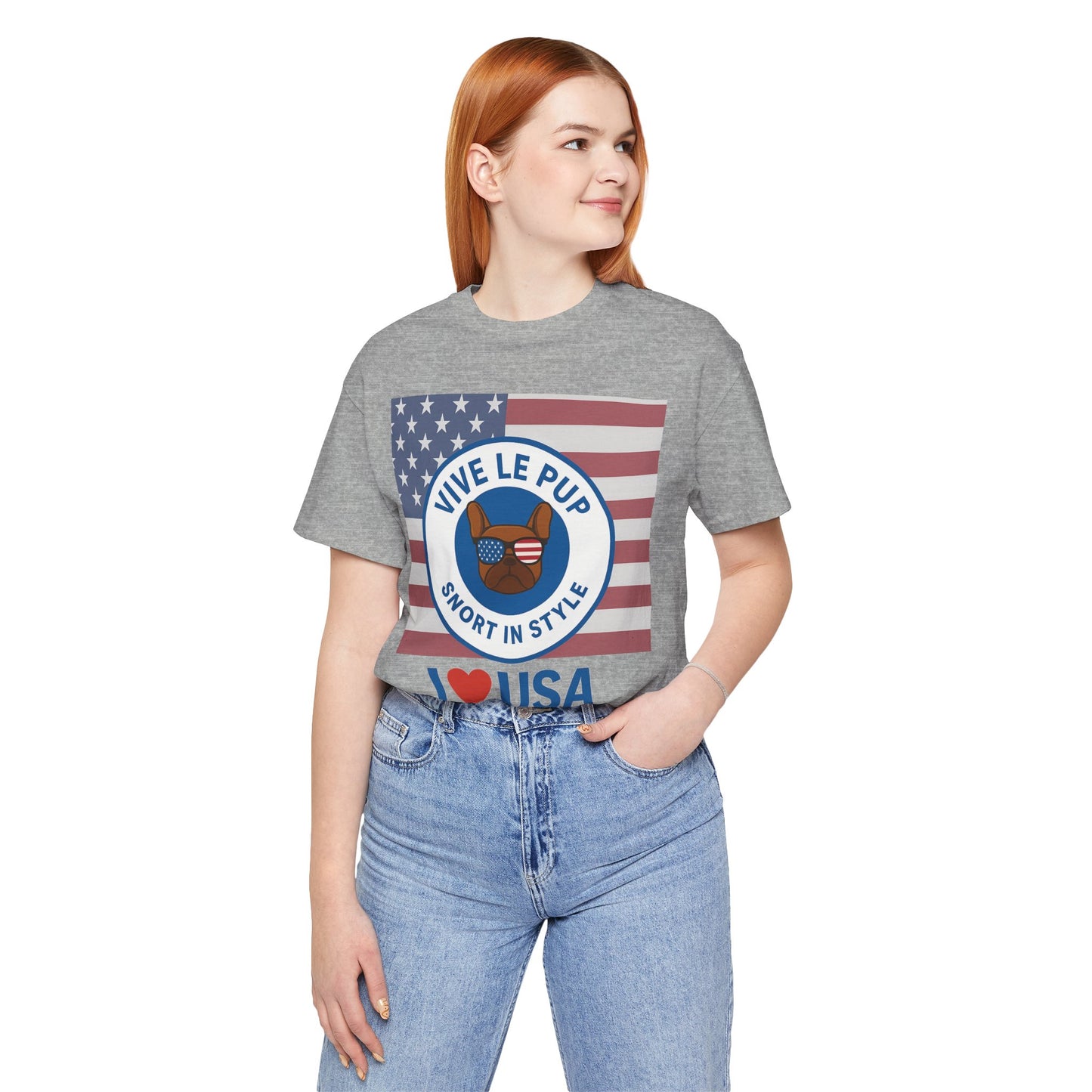 Vive Le Pup – I ❤️ USA Full Flag Tee | American Bulldog Vibes