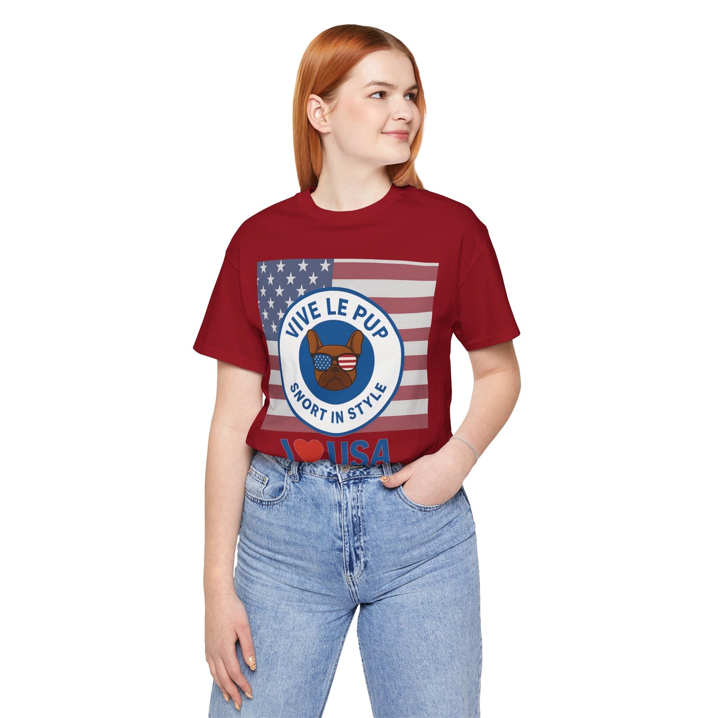 Vive Le Pup – I ❤️ USA Full Flag Tee | American Bulldog Vibes