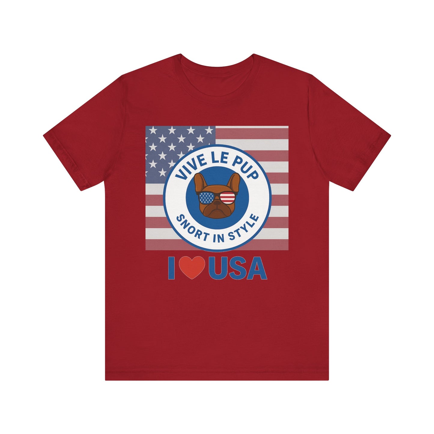 Vive Le Pup – I ❤️ USA Full Flag Tee | American Bulldog Vibes