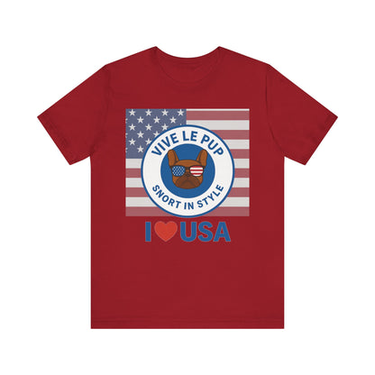 Vive Le Pup – I ❤️ USA Full Flag Tee | American Bulldog Vibes