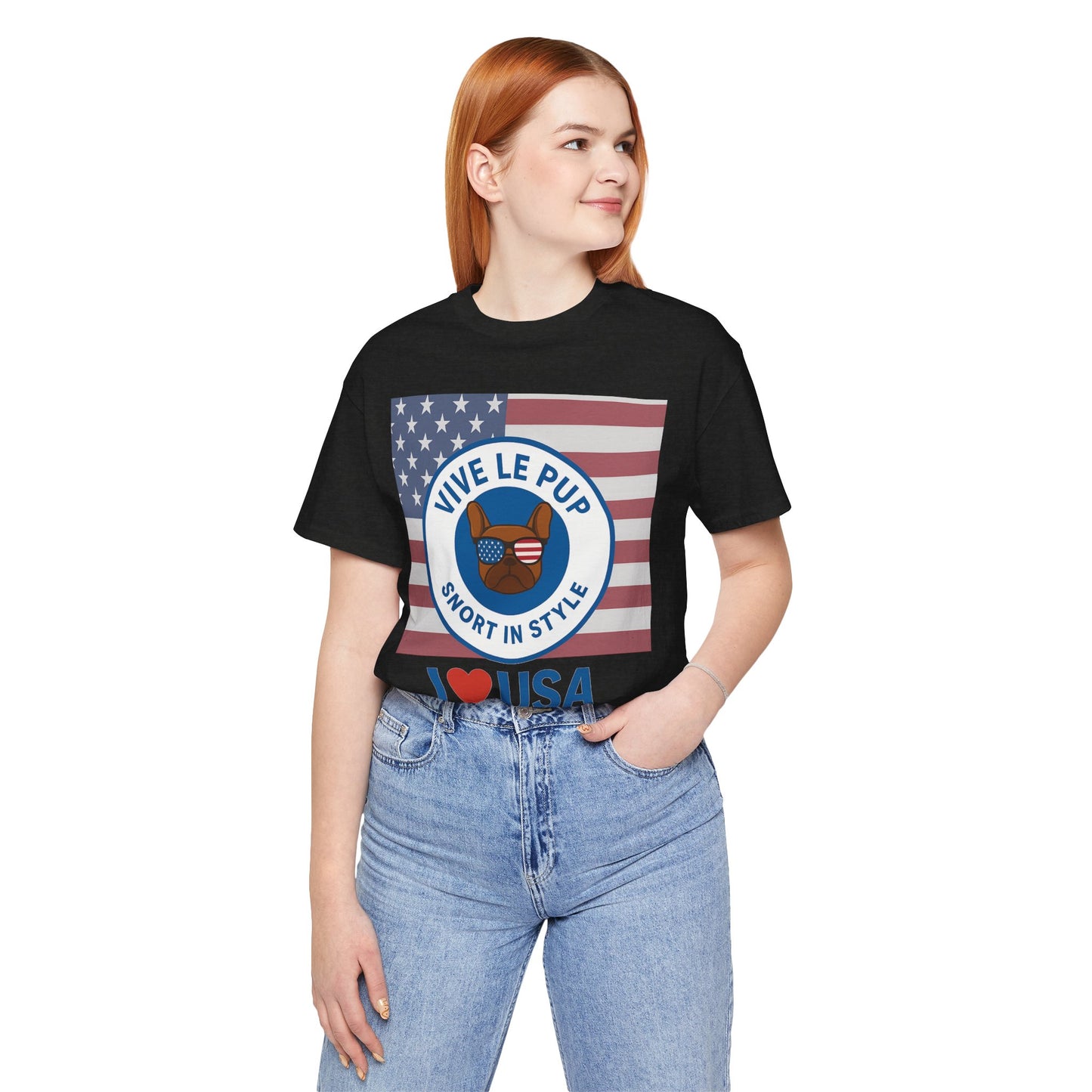 Vive Le Pup – I ❤️ USA Full Flag Tee | American Bulldog Vibes