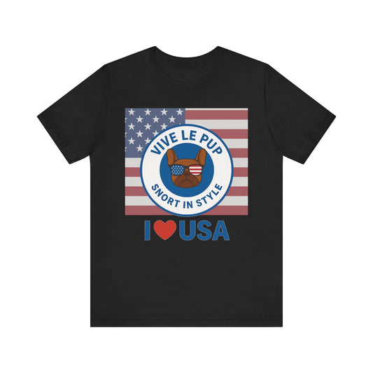 Vive Le Pup – I ❤️ USA Full Flag Tee | American Bulldog Vibes