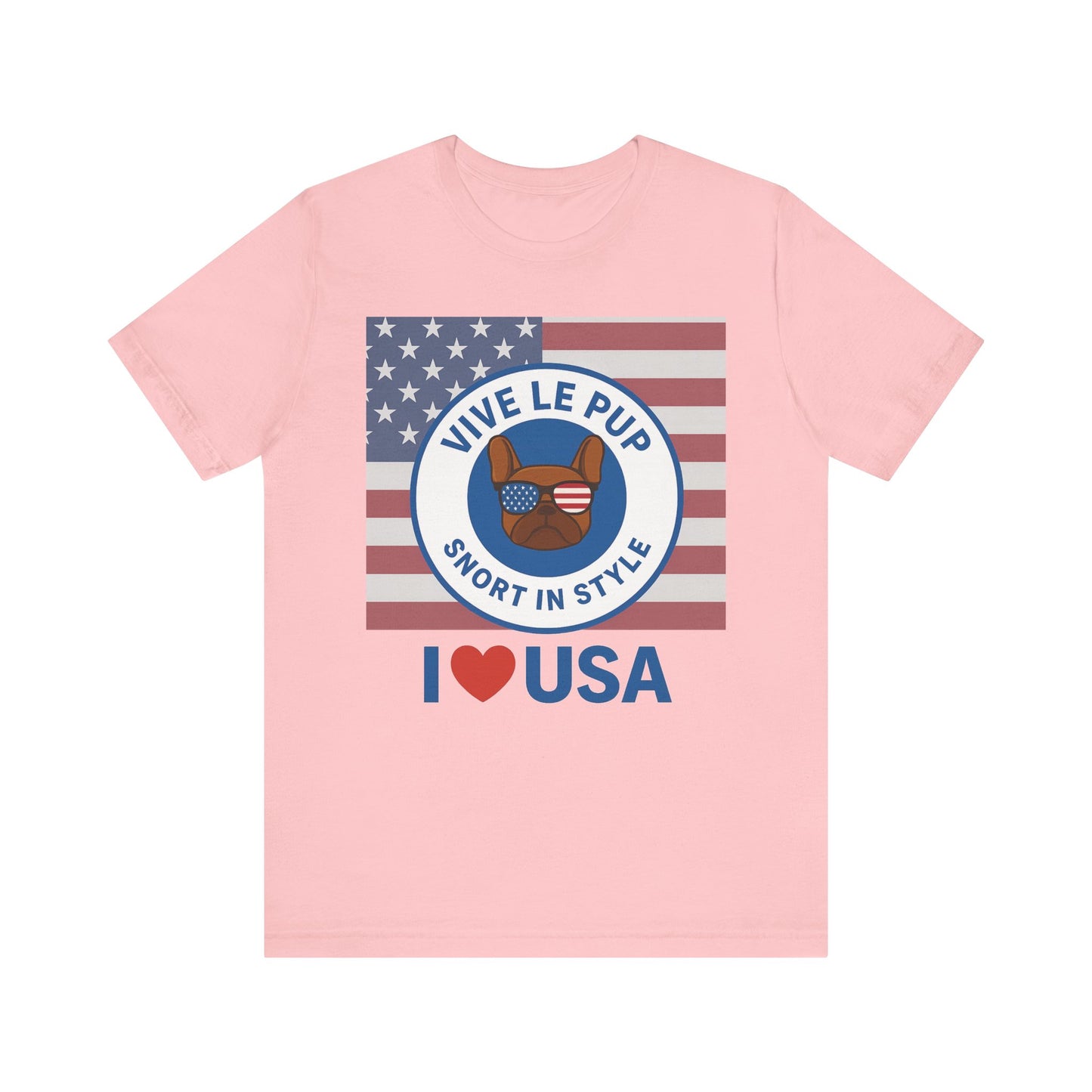 Vive Le Pup – I ❤️ USA Full Flag Tee | American Bulldog Vibes