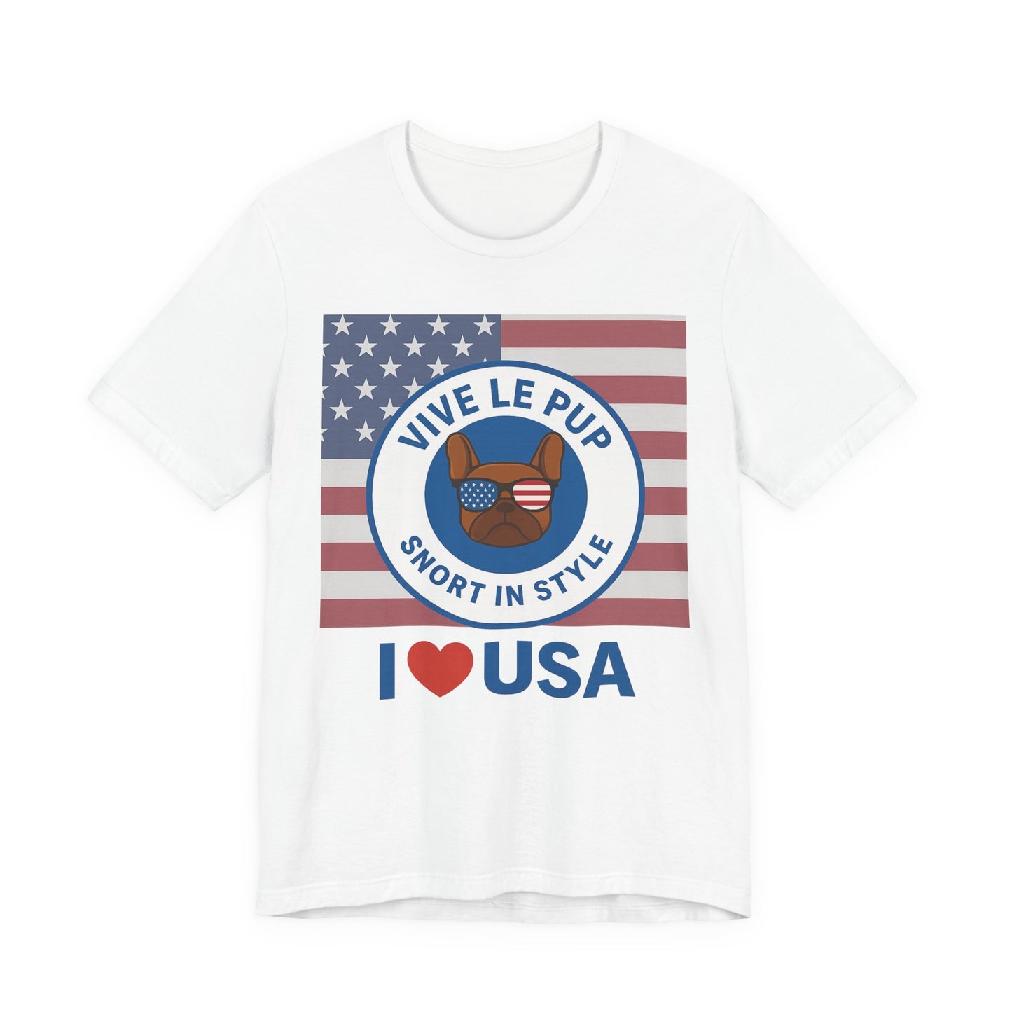 Vive Le Pup – I ❤️ USA Full Flag Tee | American Bulldog Vibes