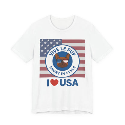 Vive Le Pup – I ❤️ USA Full Flag Tee | American Bulldog Vibes