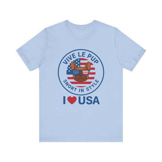 I ❤️ USA Frenchie Tee – Patriotic Bulldog Shirt for Dog Lovers