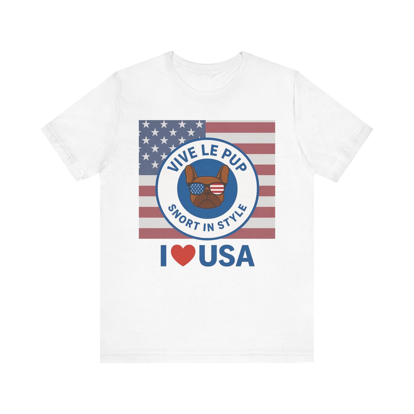 Vive Le Pup – I ❤️ USA Full Flag Tee | American Bulldog Vibes