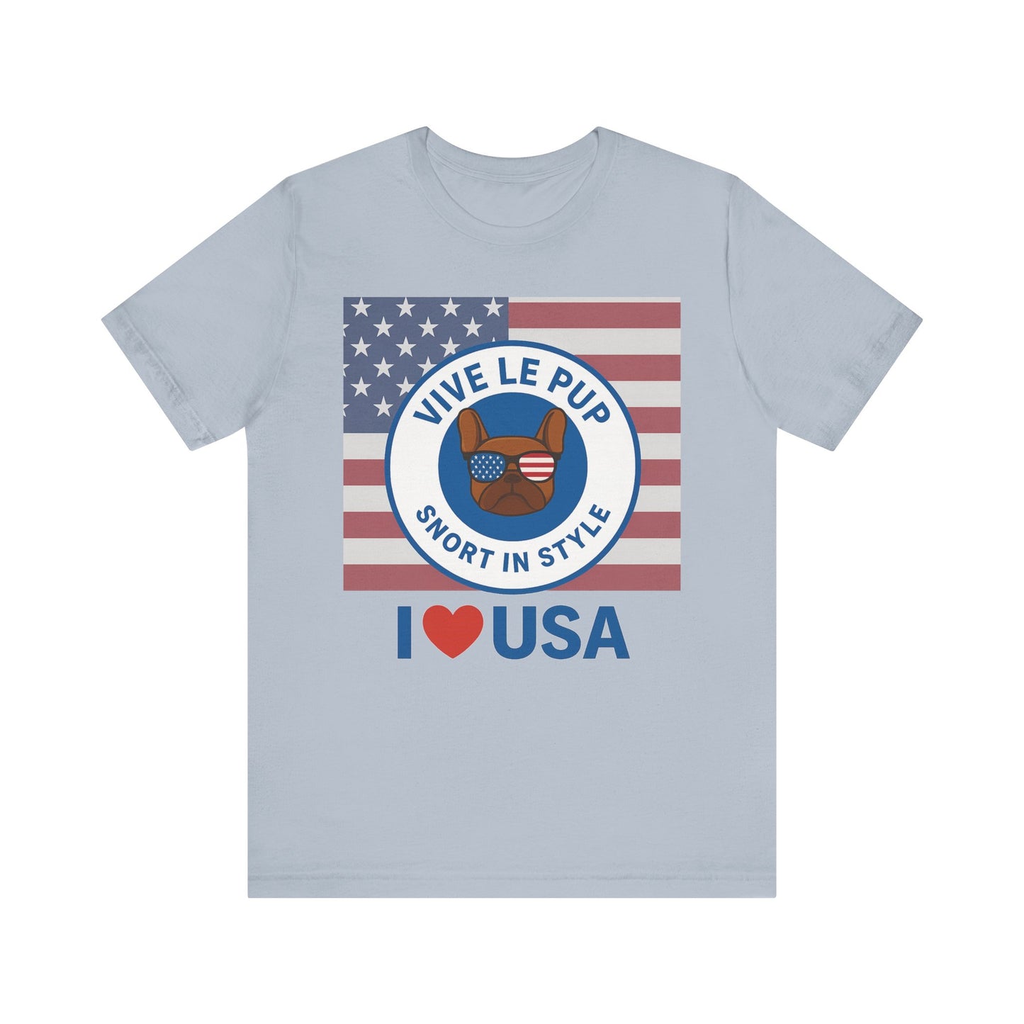 Vive Le Pup – I ❤️ USA Full Flag Tee | American Bulldog Vibes