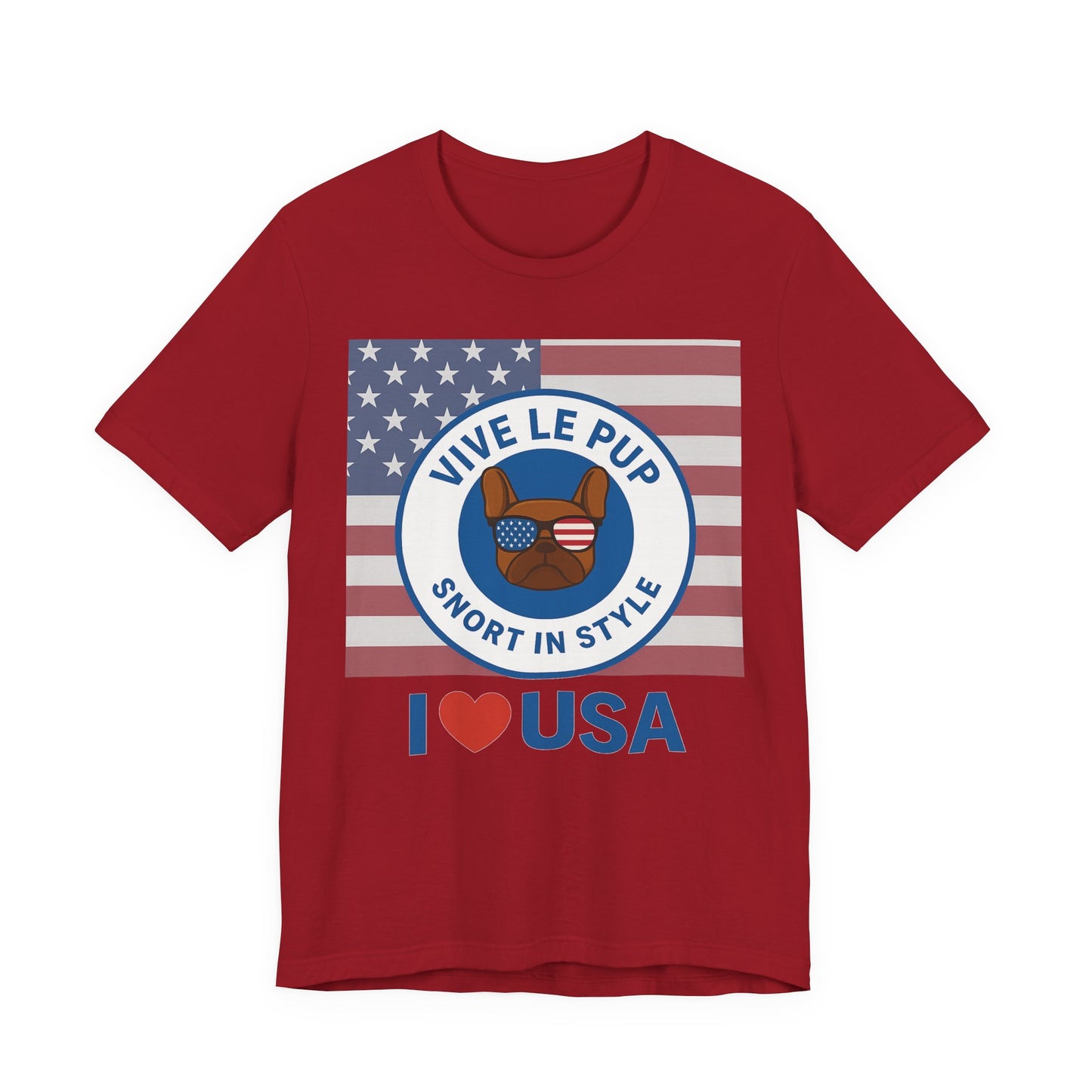 Vive Le Pup – I ❤️ USA Full Flag Tee | American Bulldog Vibes