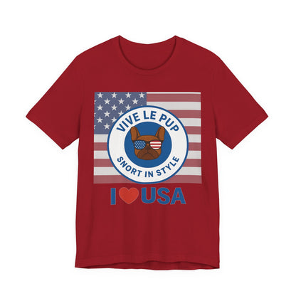 Vive Le Pup – I ❤️ USA Full Flag Tee | American Bulldog Vibes