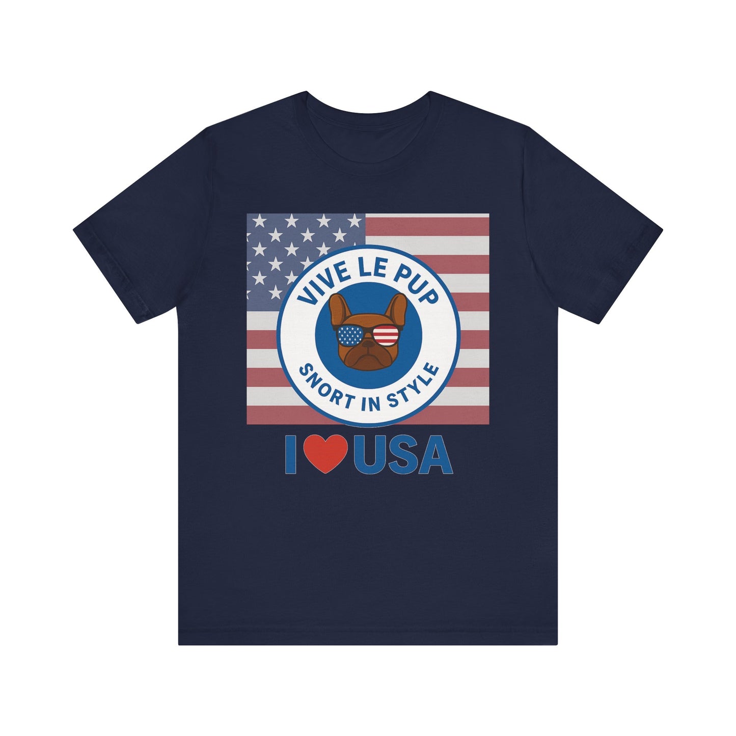 Vive Le Pup – I ❤️ USA Full Flag Tee | American Bulldog Vibes