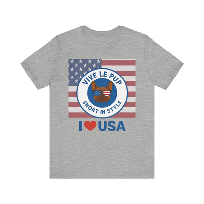 Vive Le Pup – I ❤️ USA Full Flag Tee | American Bulldog Vibes