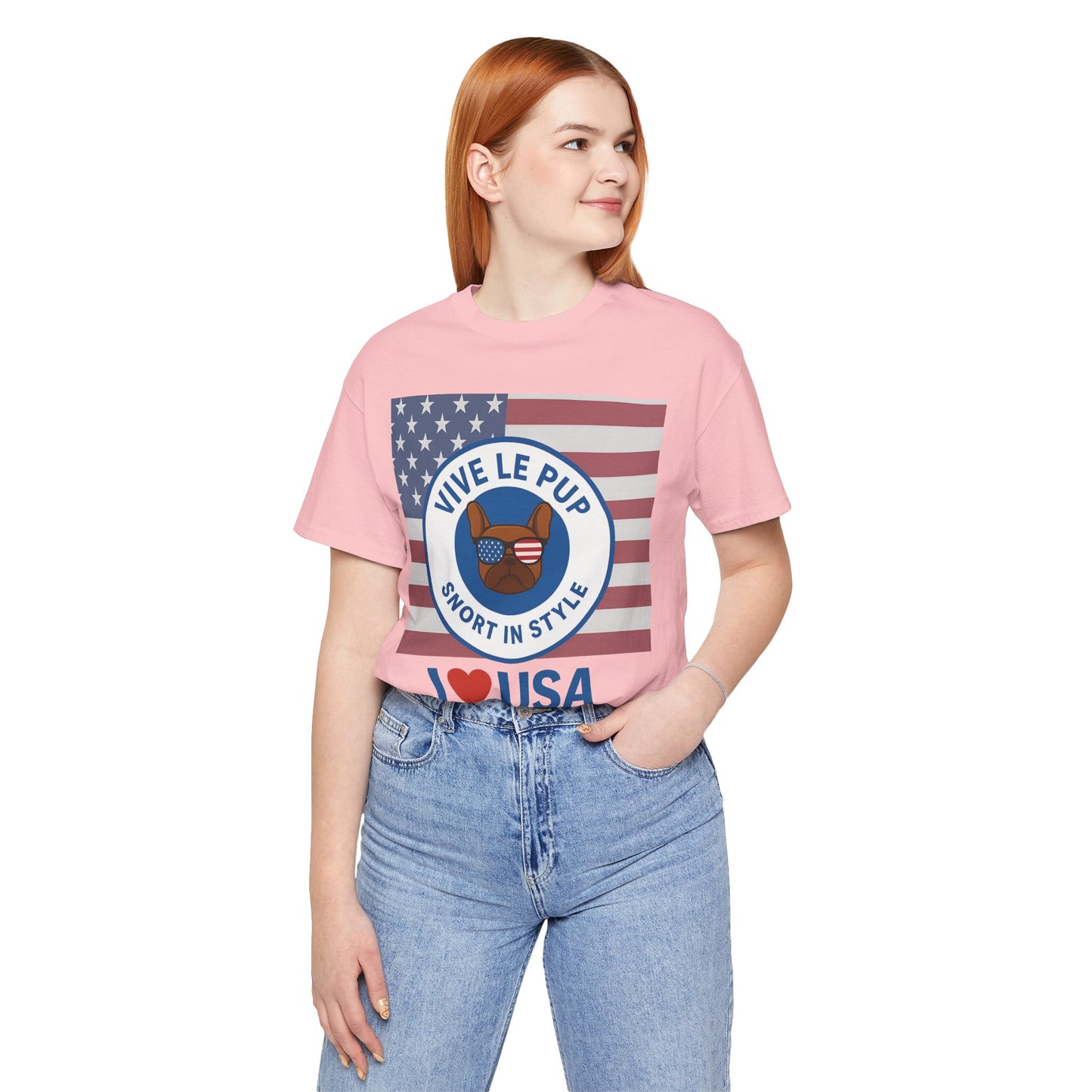Vive Le Pup – I ❤️ USA Full Flag Tee | American Bulldog Vibes