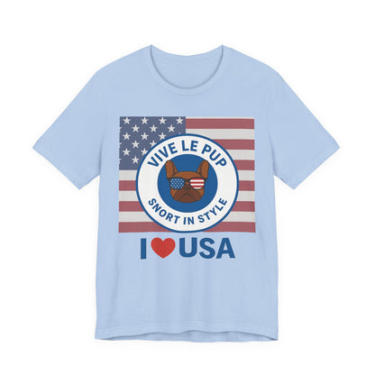 Vive Le Pup – I ❤️ USA Full Flag Tee | American Bulldog Vibes