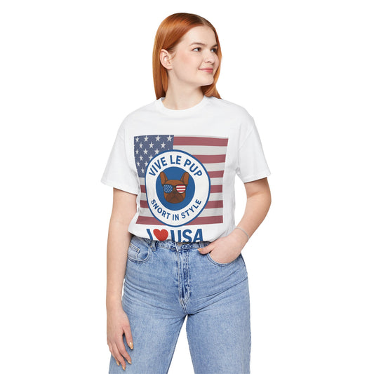 Vive Le Pup – I ❤️ USA Full Flag Tee | American Bulldog Vibes
